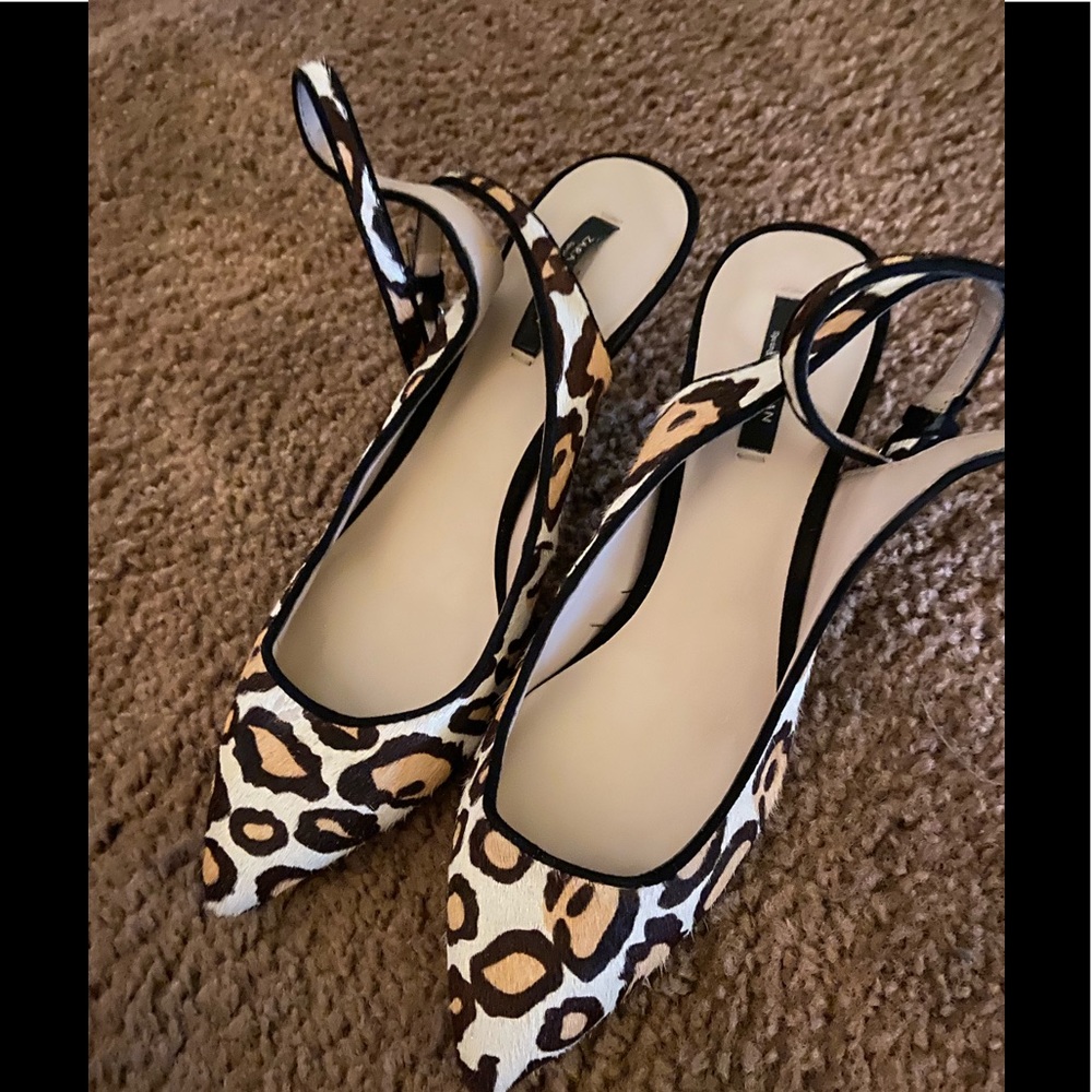 Zara Low Heels Animal Print Pointed Toe
